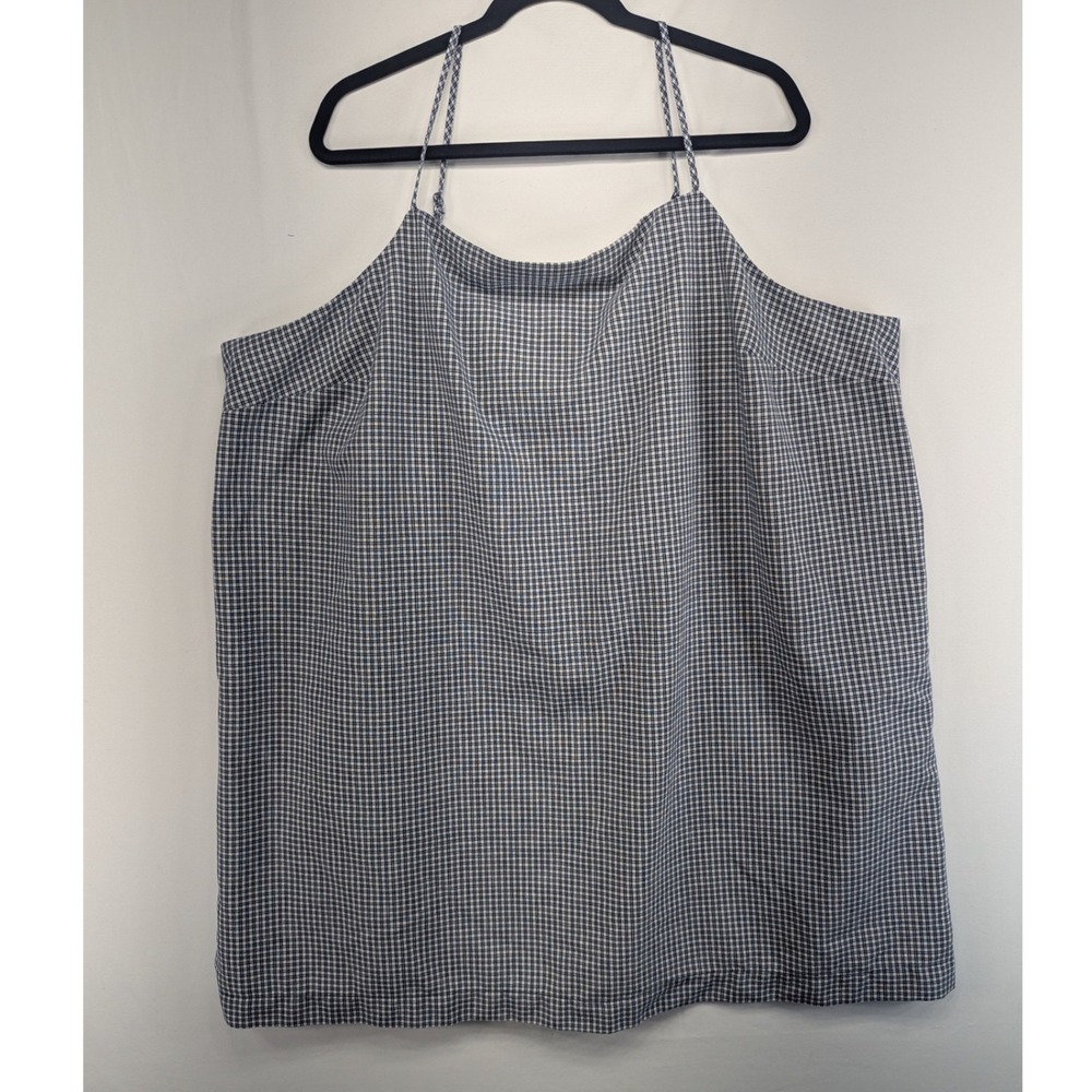 Old Navy Womens 3X Blue Gingham Cami Tank Top Spaghetti Strap Back Tie Relaxed